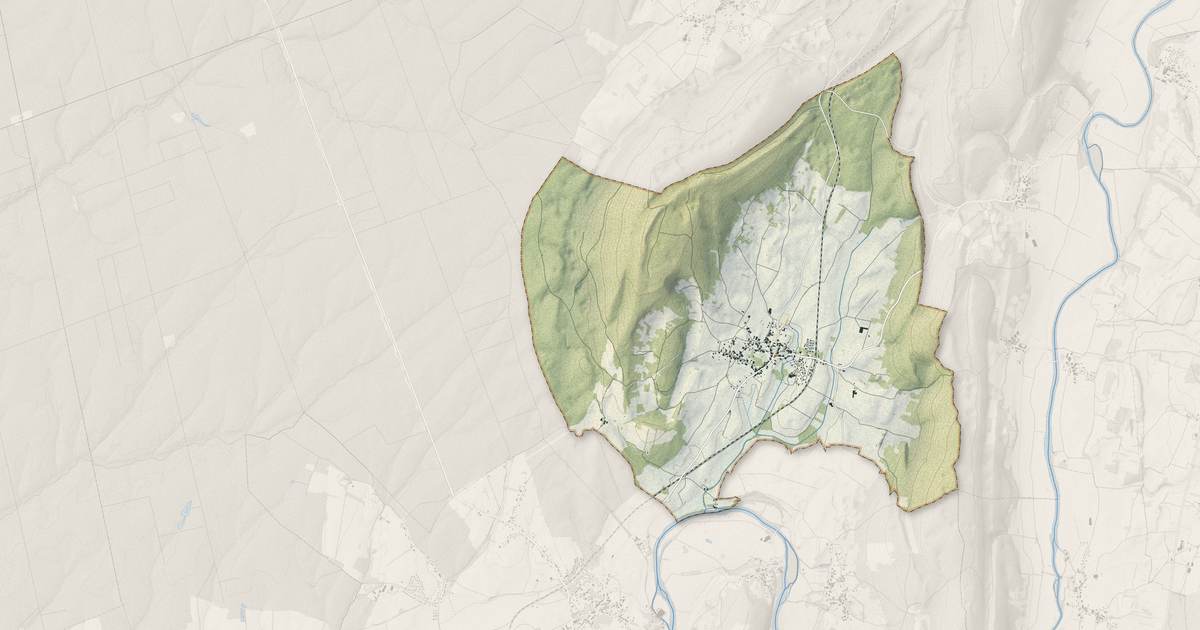 Portrait cartographique de Liesle : relief, eau, forêts, bâti et voies, calculés à partir des données de l'IGN