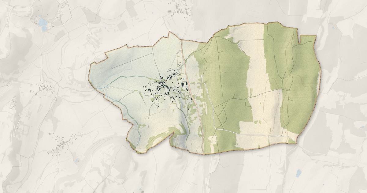 Portrait cartographique de Mésandans : relief, eau, forêts, bâti et voies, calculés à partir des données de l'IGN