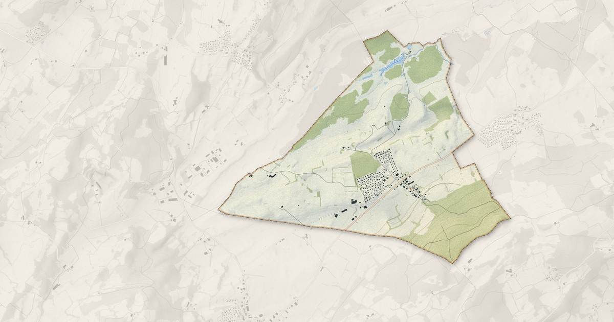 Portrait cartographique de Noël-Cerneux : relief, eau, forêts, bâti et voies, calculés à partir des données de l'IGN