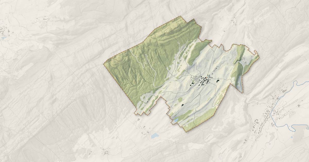 Portrait cartographique de Les Pontets : relief, eau, forêts, bâti et voies, calculés à partir des données de l'IGN