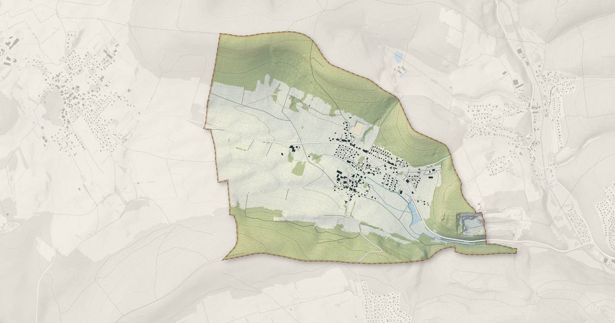 Portrait cartographique de Présentevillers : relief, eau, forêts, bâti et voies, calculés à partir des données de l'IGN