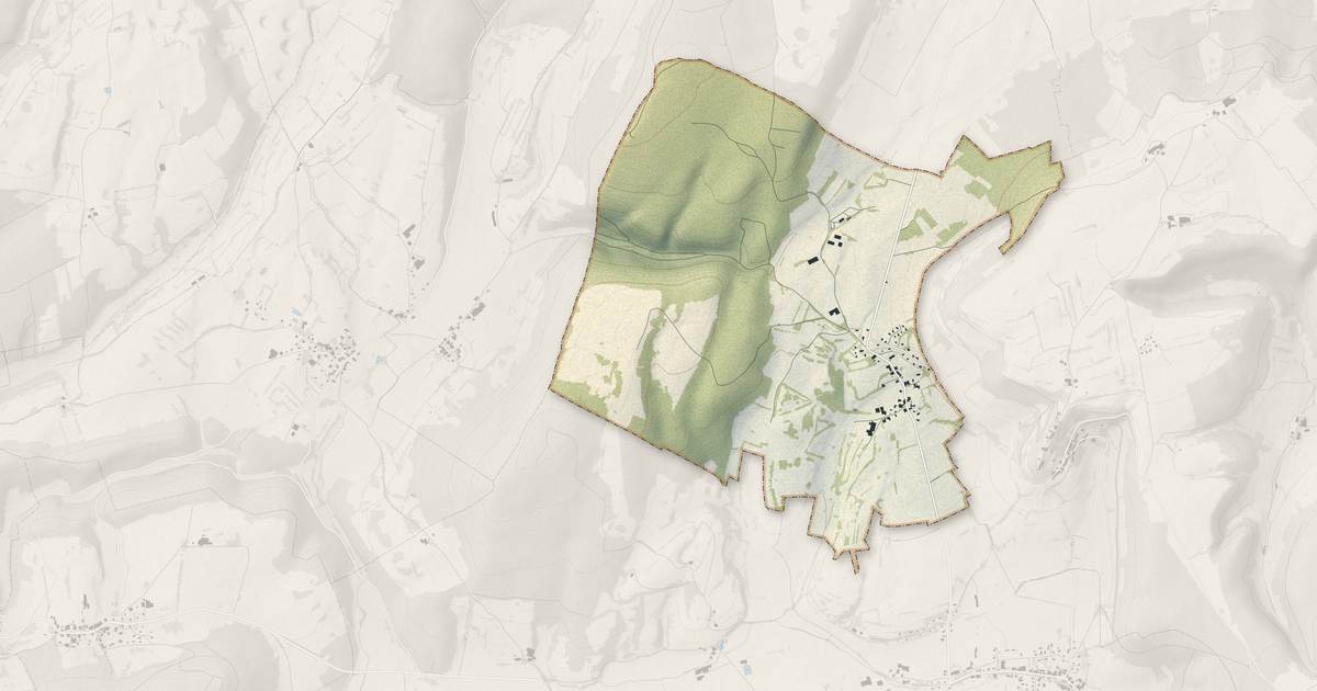 Portrait cartographique de Rahon : relief, eau, forêts, bâti et voies, calculés à partir des données de l'IGN