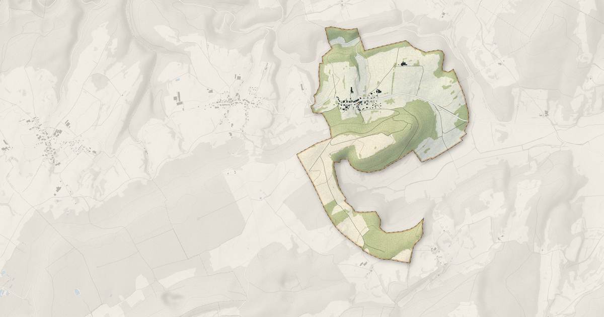Portrait cartographique de Randevillers : relief, eau, forêts, bâti et voies, calculés à partir des données de l'IGN