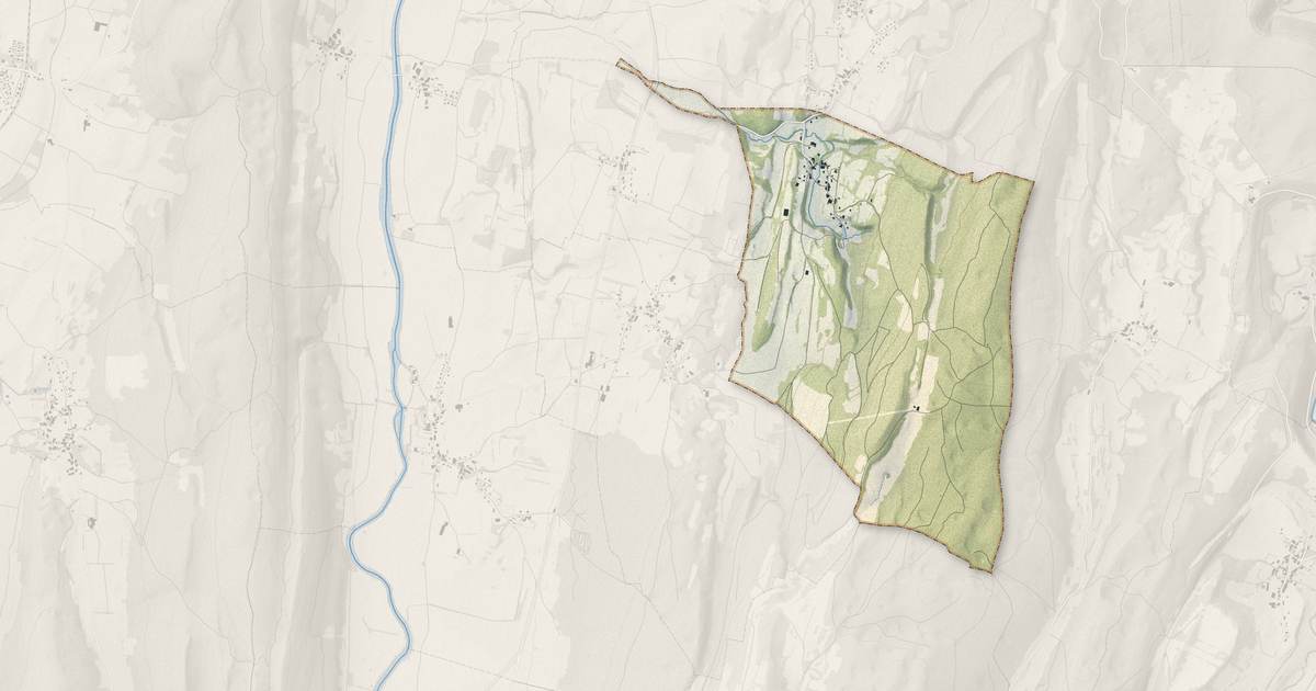 Portrait cartographique de Ronchaux : relief, eau, forêts, bâti et voies, calculés à partir des données de l'IGN