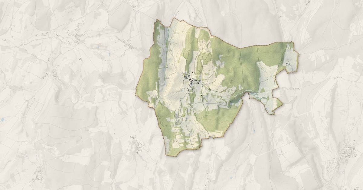 Portrait cartographique de Uzelle : relief, eau, forêts, bâti et voies, calculés à partir des données de l'IGN