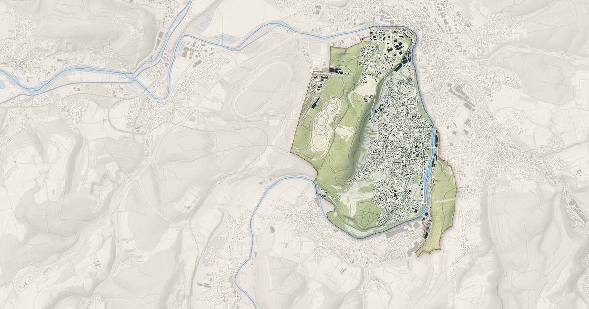 Portrait cartographique de Valentigney : relief, eau, forêts, bâti et voies, calculés à partir des données de l'IGN