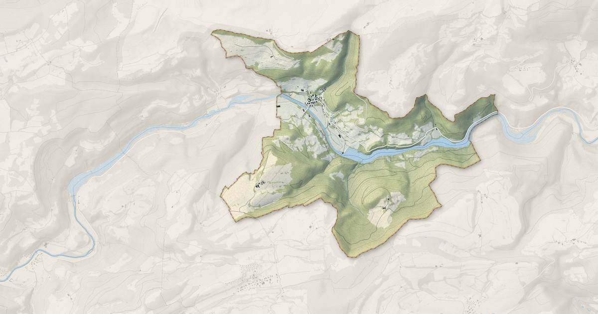 Portrait cartographique de Vaufrey : relief, eau, forêts, bâti et voies, calculés à partir des données de l'IGN