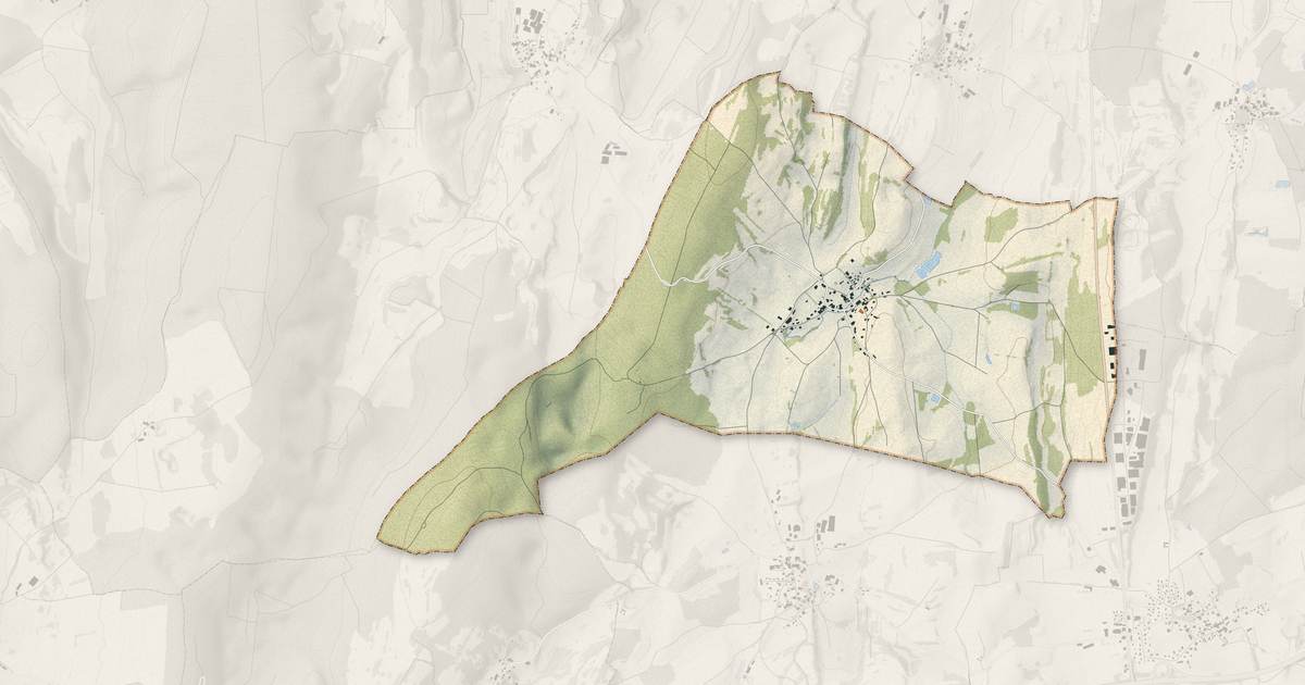 Portrait cartographique de Verne : relief, eau, forêts, bâti et voies, calculés à partir des données de l'IGN