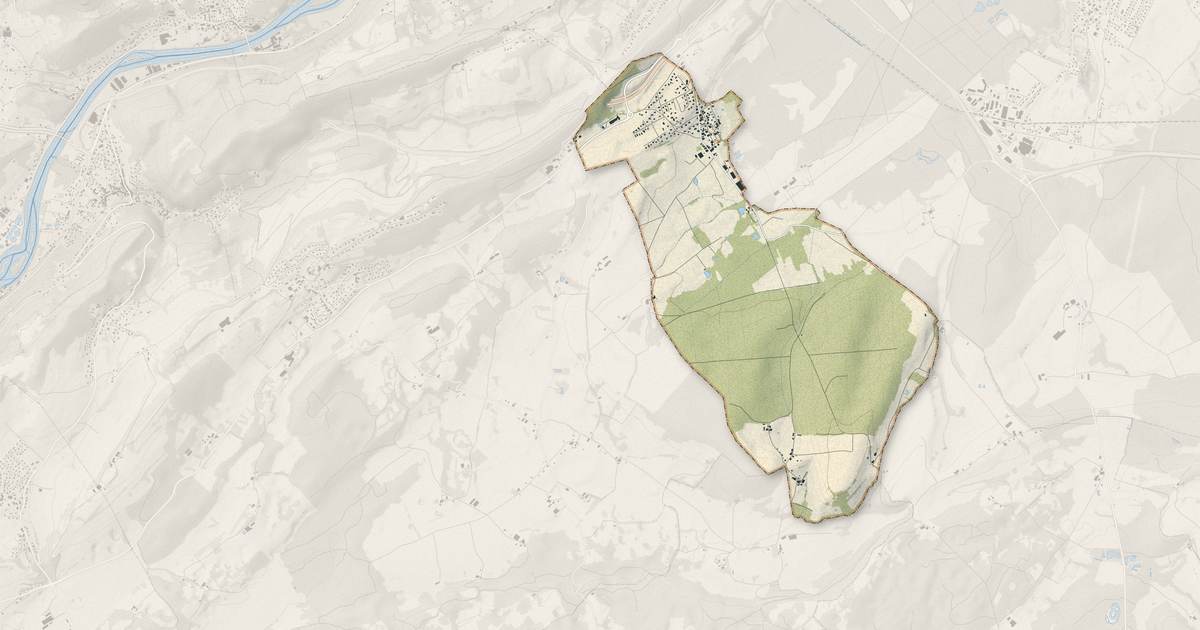 Portrait cartographique de La Vèze : relief, eau, forêts, bâti et voies, calculés à partir des données de l'IGN
