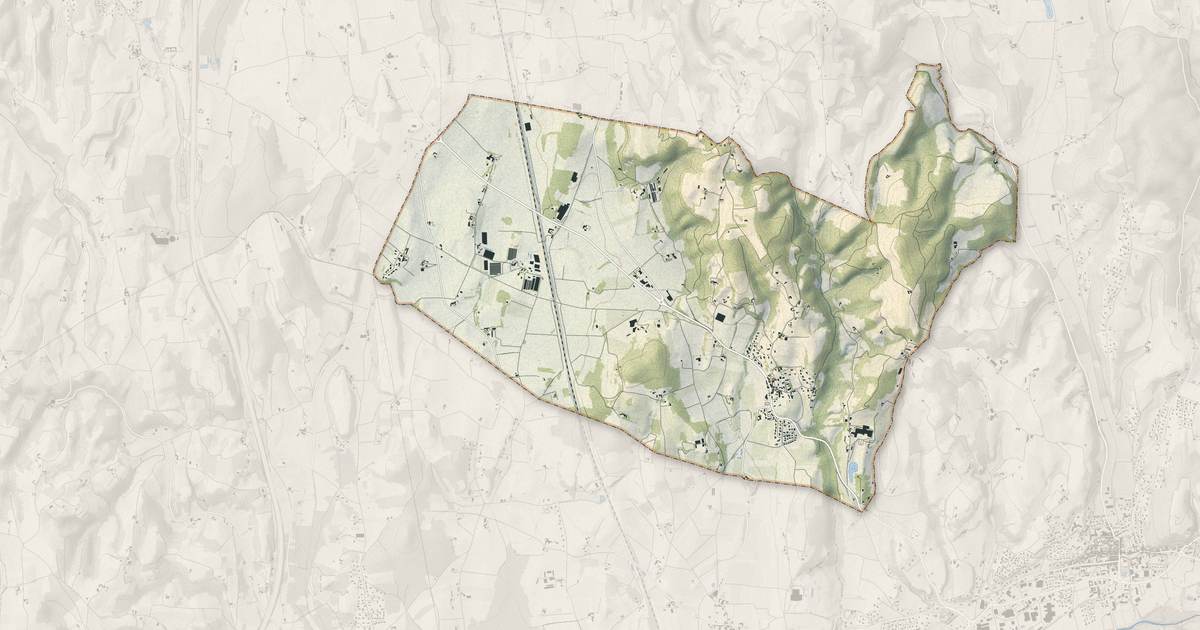 Portrait cartographique de Bren : relief, eau, forêts, bâti et voies, calculés à partir des données de l'IGN