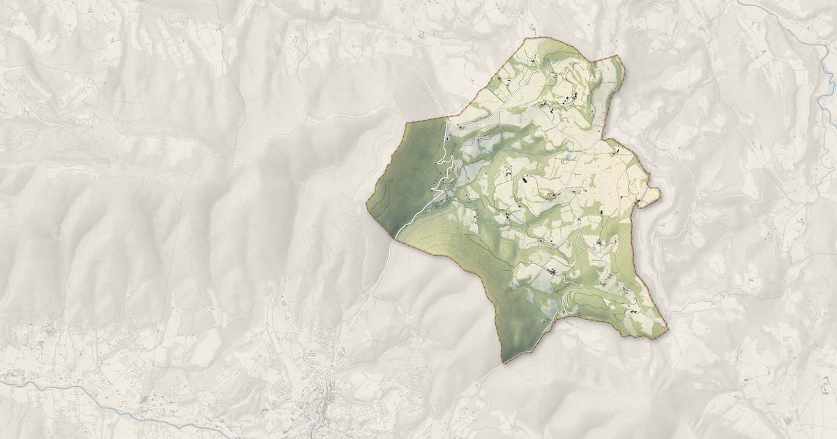 Portrait cartographique de Comps : relief, eau, forêts, bâti et voies, calculés à partir des données de l'IGN