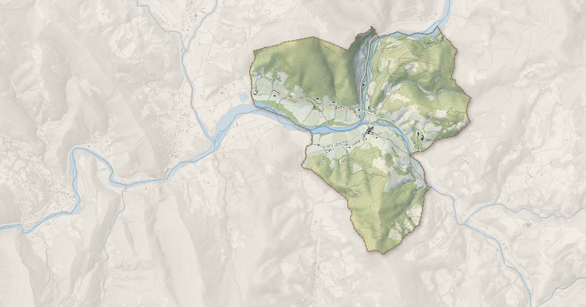 Portrait cartographique de Curnier : relief, eau, forêts, bâti et voies, calculés à partir des données de l'IGN