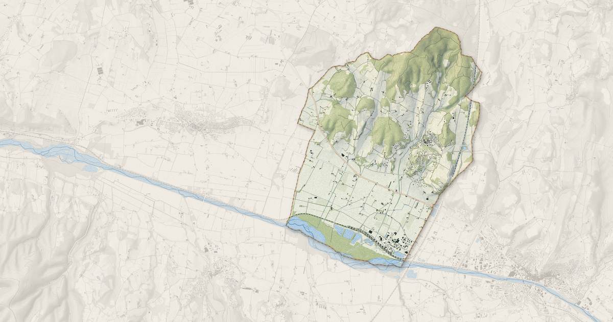 Portrait cartographique de Eurre : relief, eau, forêts, bâti et voies, calculés à partir des données de l'IGN