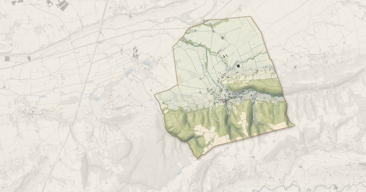 Portrait cartographique de Lens-Lestang : relief, eau, forêts, bâti et voies, calculés à partir des données de l'IGN
