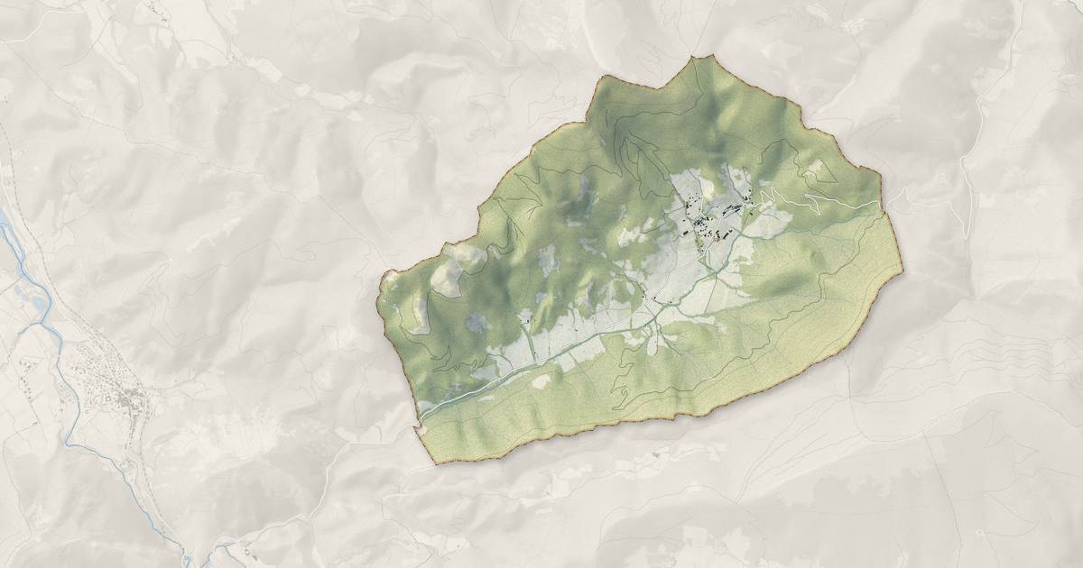 Portrait cartographique de Miscon : relief, eau, forêts, bâti et voies, calculés à partir des données de l'IGN