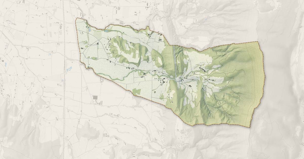 Portrait cartographique de Ourches : relief, eau, forêts, bâti et voies, calculés à partir des données de l'IGN