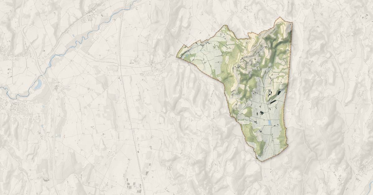 Portrait cartographique de Ratières : relief, eau, forêts, bâti et voies, calculés à partir des données de l'IGN
