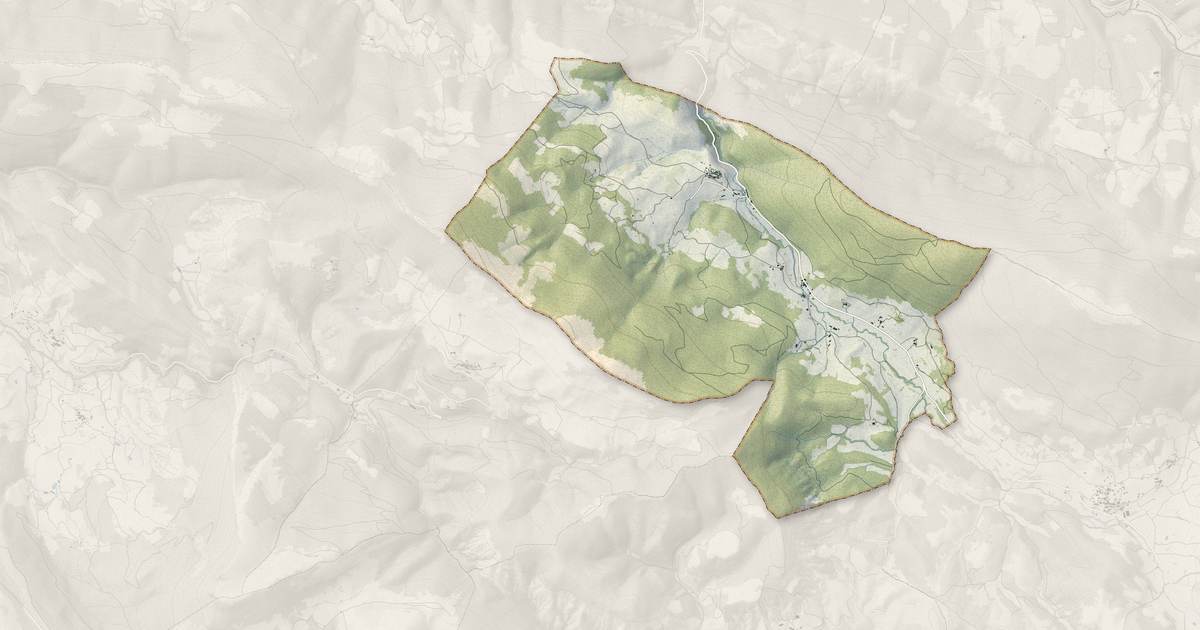 Portrait cartographique de La Rochette-du-Buis : relief, eau, forêts, bâti et voies, calculés à partir des données de l'IGN