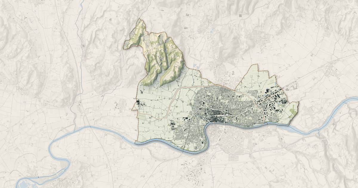 Portrait cartographique de Romans-sur-Isère : relief, eau, forêts, bâti et voies, calculés à partir des données de l'IGN