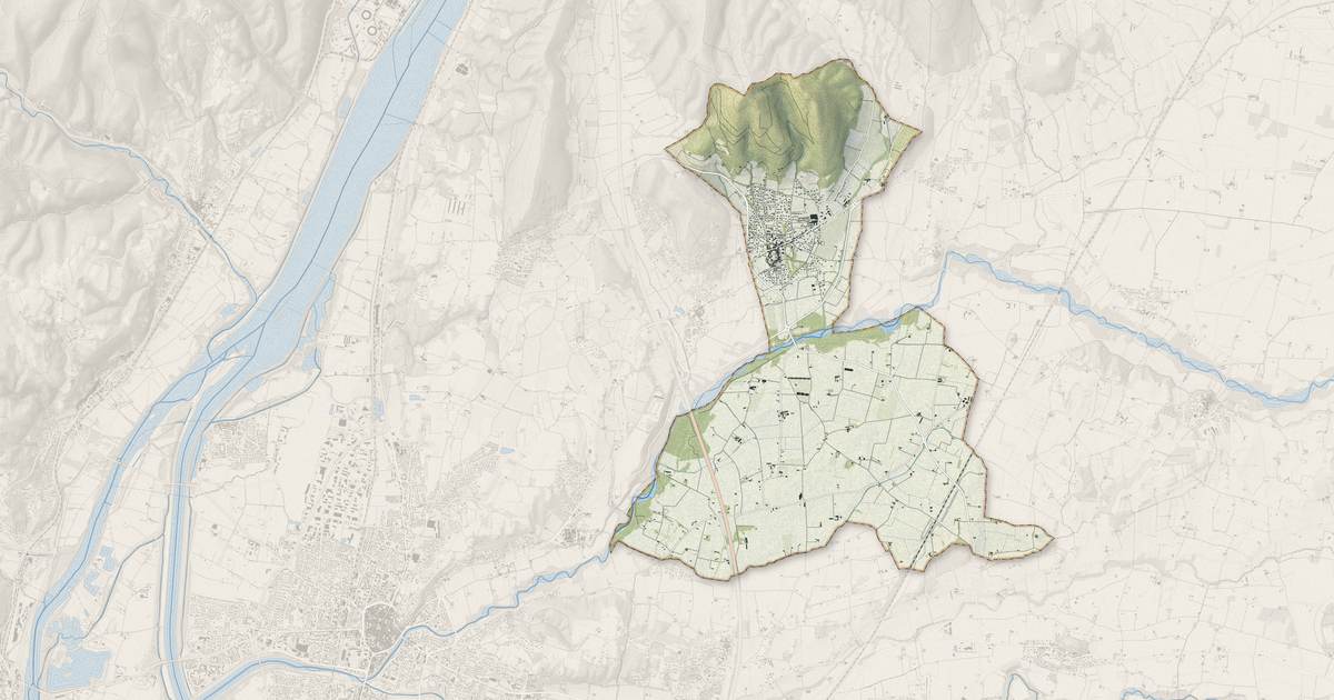 Portrait cartographique de Sauzet : relief, eau, forêts, bâti et voies, calculés à partir des données de l'IGN