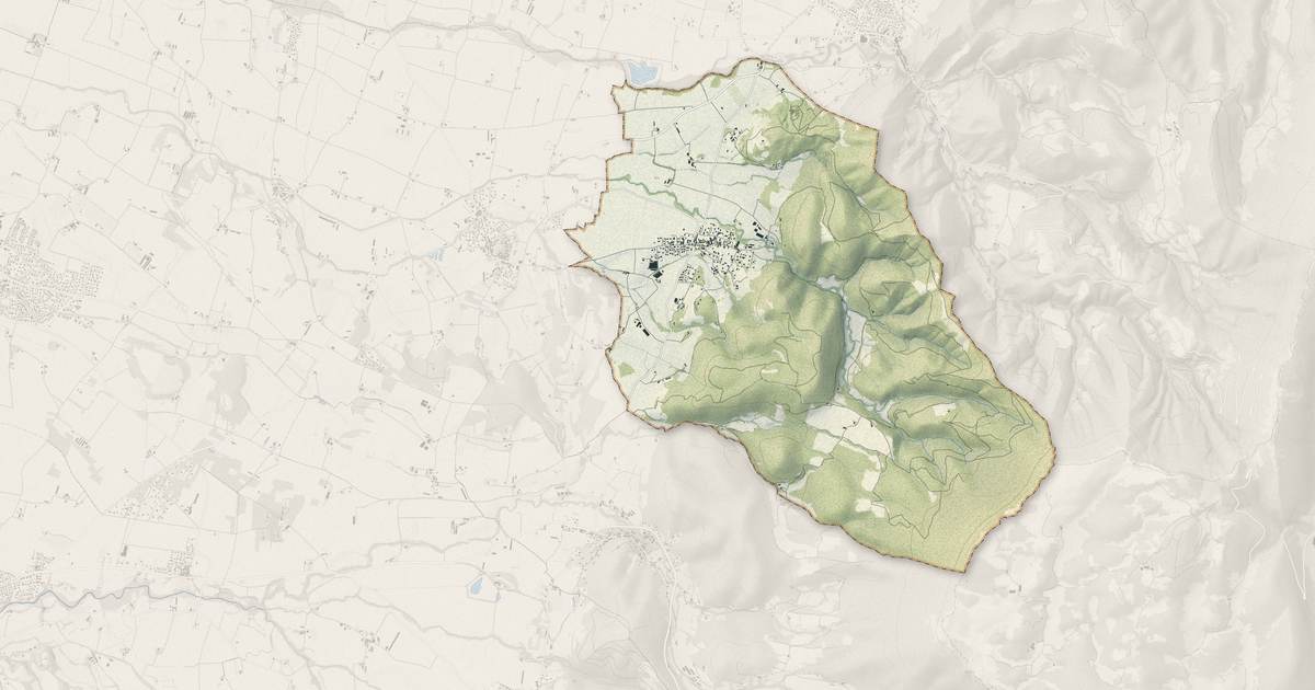 Portrait cartographique de Saint-Vincent-la-Commanderie : relief, eau, forêts, bâti et voies, calculés à partir des données de l'IGN