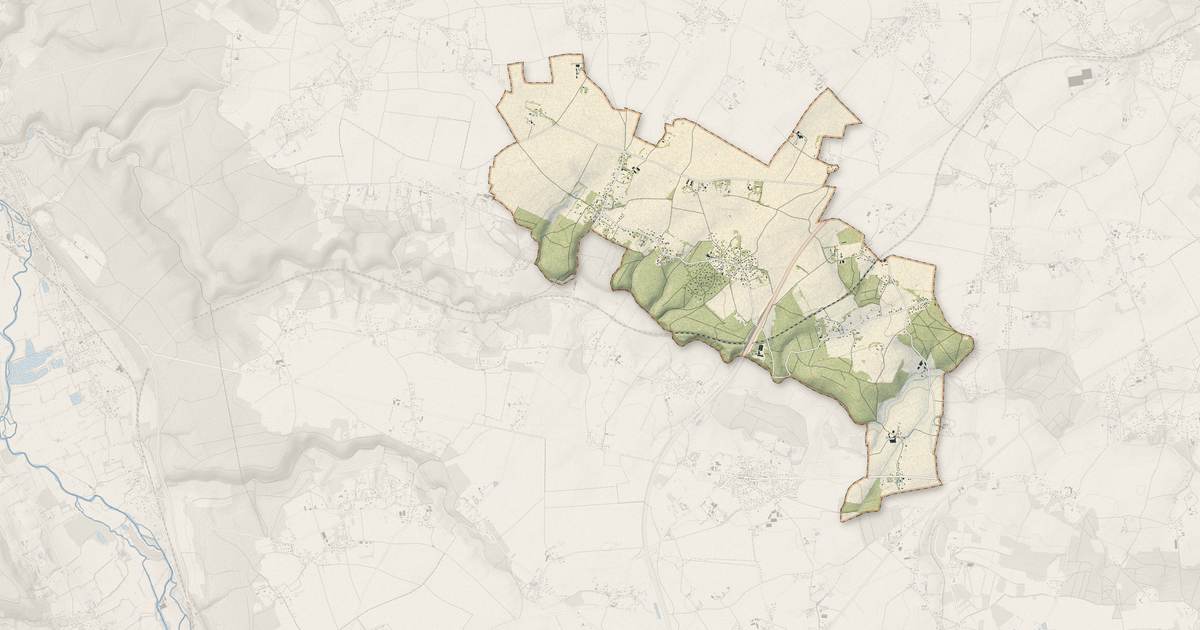 Portrait cartographique de Thénouville : relief, eau, forêts, bâti et voies, calculés à partir des données de l'IGN