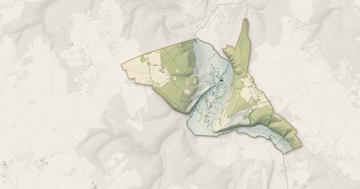 Portrait cartographique de Brosville : relief, eau, forêts, bâti et voies, calculés à partir des données de l'IGN