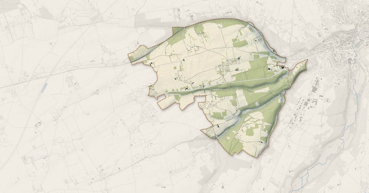 Portrait cartographique de Caorches-Saint-Nicolas : relief, eau, forêts, bâti et voies, calculés à partir des données de l'IGN