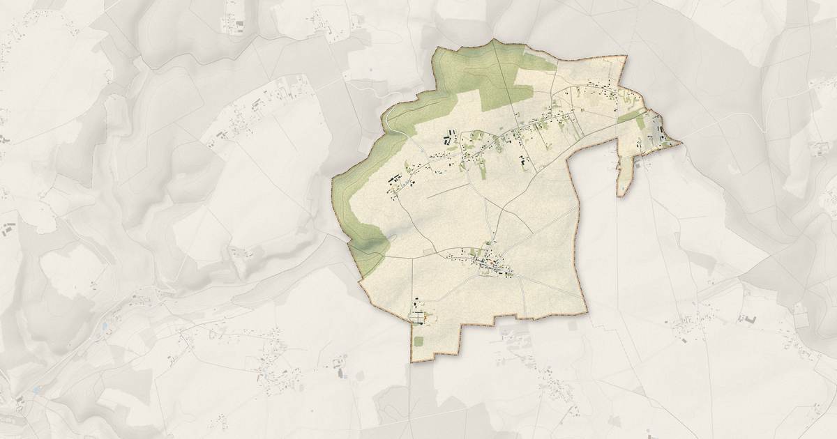 Portrait cartographique de Fleury-la-Forêt : relief, eau, forêts, bâti et voies, calculés à partir des données de l'IGN