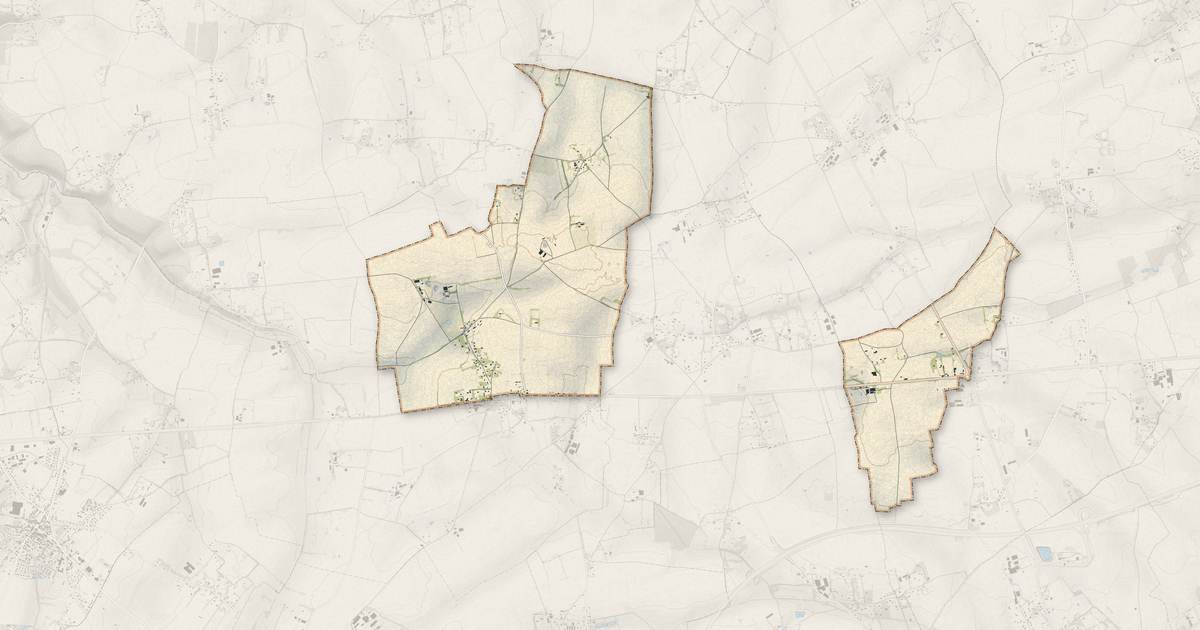 Portrait cartographique de Folleville : relief, eau, forêts, bâti et voies, calculés à partir des données de l'IGN