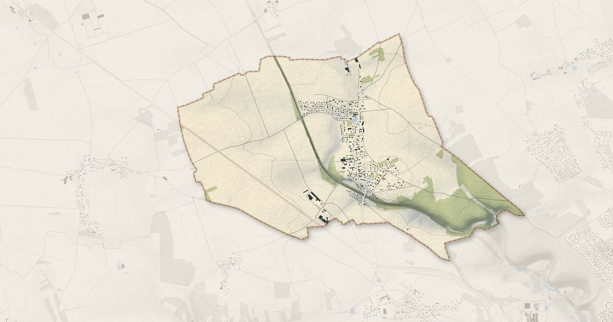 Portrait cartographique de Gauville-la-Campagne : relief, eau, forêts, bâti et voies, calculés à partir des données de l'IGN