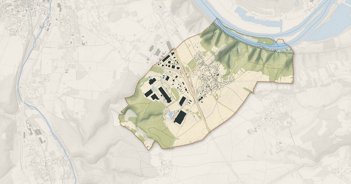 Portrait cartographique de Heudebouville : relief, eau, forêts, bâti et voies, calculés à partir des données de l'IGN