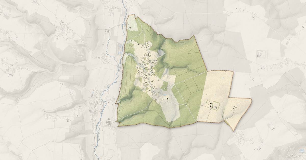 Portrait cartographique de Les Hogues : relief, eau, forêts, bâti et voies, calculés à partir des données de l'IGN