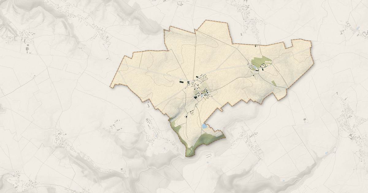 Portrait cartographique de Houville-en-Vexin : relief, eau, forêts, bâti et voies, calculés à partir des données de l'IGN