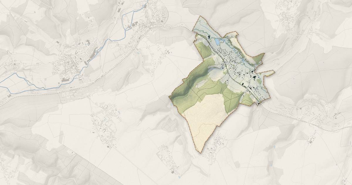 Portrait cartographique de Ménesqueville : relief, eau, forêts, bâti et voies, calculés à partir des données de l'IGN