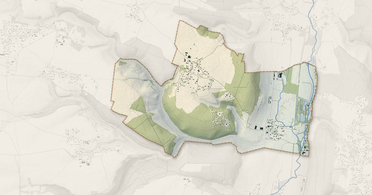Portrait cartographique de Perruel : relief, eau, forêts, bâti et voies, calculés à partir des données de l'IGN