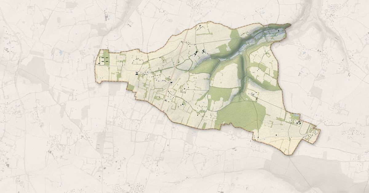 Portrait cartographique de La Poterie-Mathieu : relief, eau, forêts, bâti et voies, calculés à partir des données de l'IGN