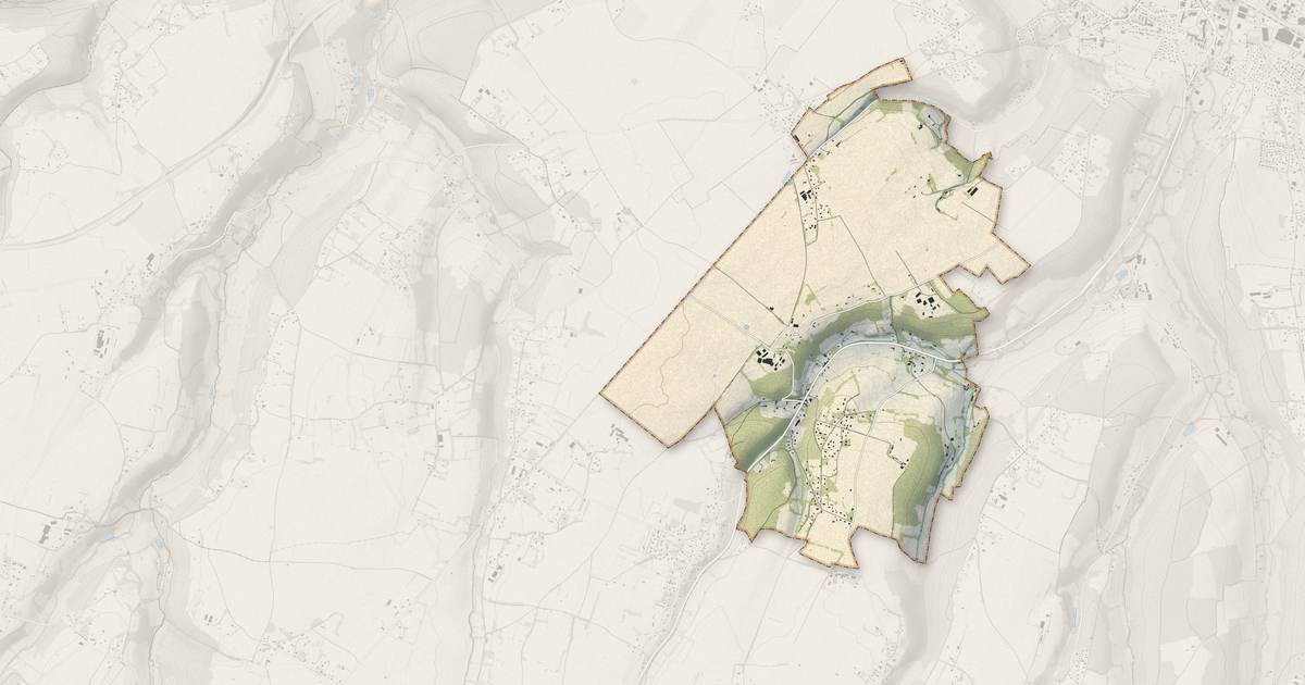 Portrait cartographique de Les Préaux : relief, eau, forêts, bâti et voies, calculés à partir des données de l'IGN