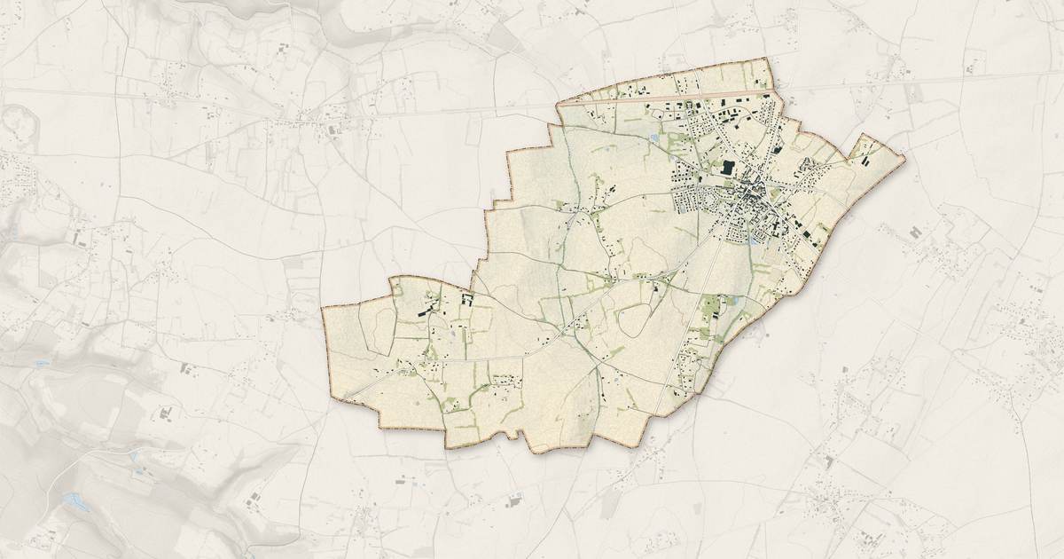 Portrait cartographique de Thiberville : relief, eau, forêts, bâti et voies, calculés à partir des données de l'IGN