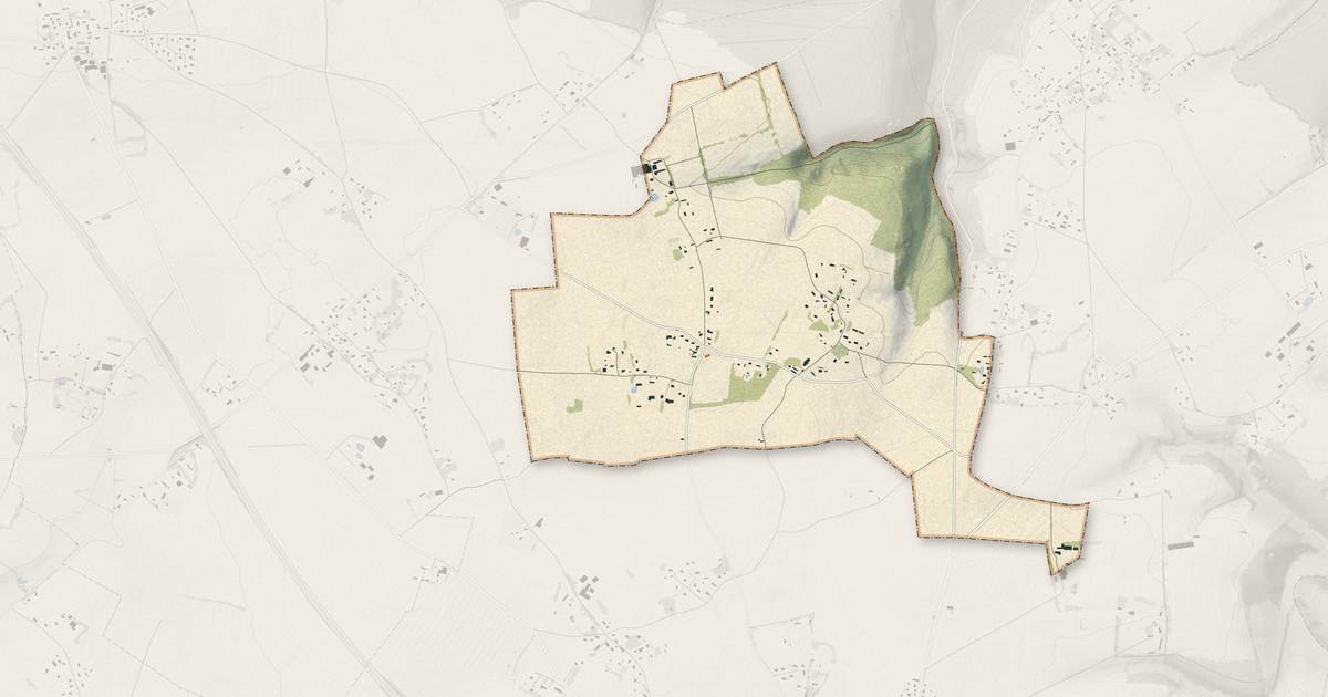 Portrait cartographique de Tocqueville : relief, eau, forêts, bâti et voies, calculés à partir des données de l'IGN