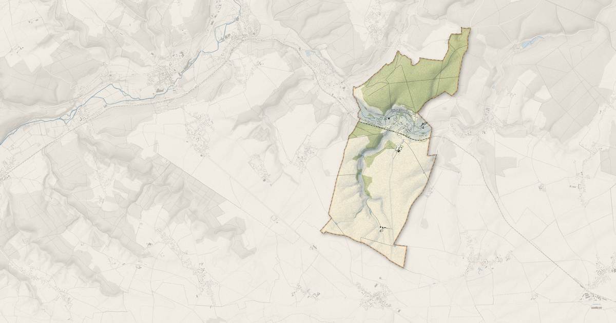 Portrait cartographique de Touffreville : relief, eau, forêts, bâti et voies, calculés à partir des données de l'IGN
