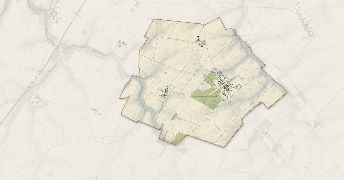 Portrait cartographique de Denonville : relief, eau, forêts, bâti et voies, calculés à partir des données de l'IGN
