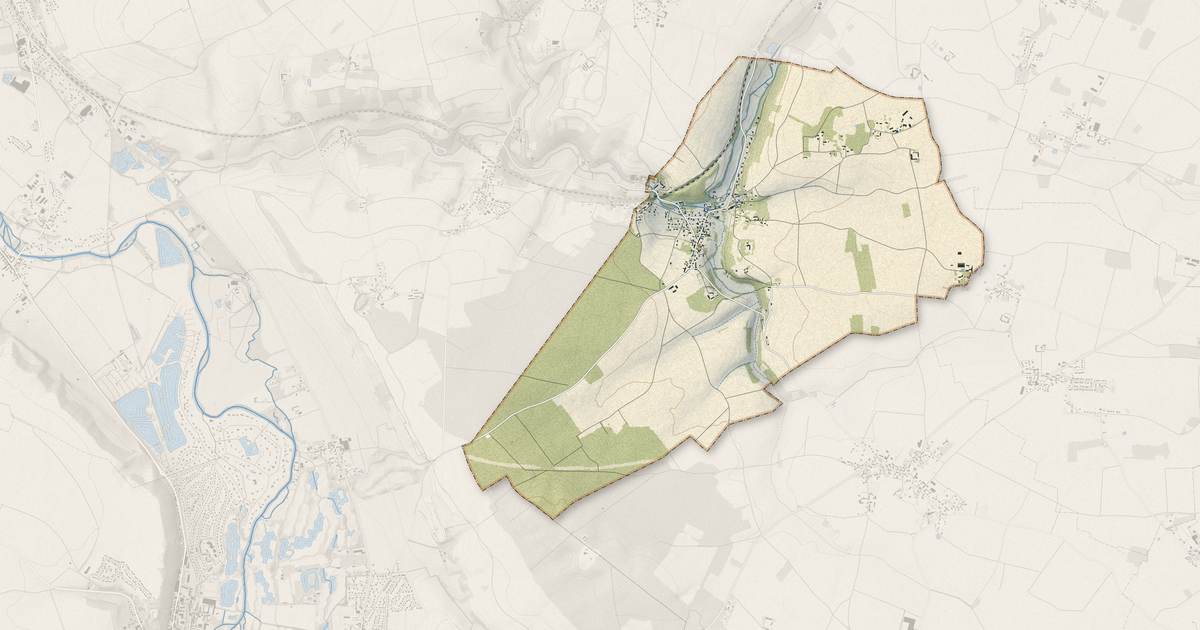 Portrait cartographique de Gilles : relief, eau, forêts, bâti et voies, calculés à partir des données de l'IGN