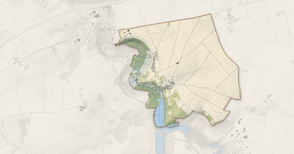 Portrait cartographique de Levainville : relief, eau, forêts, bâti et voies, calculés à partir des données de l'IGN