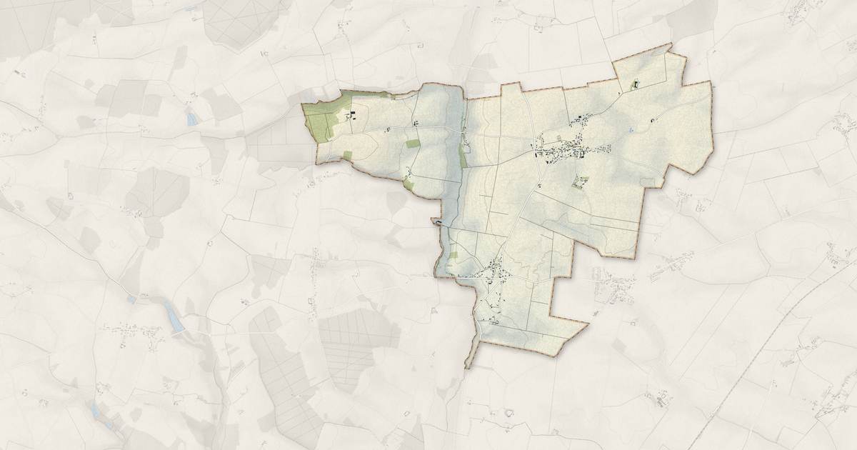 Portrait cartographique de Marchéville : relief, eau, forêts, bâti et voies, calculés à partir des données de l'IGN