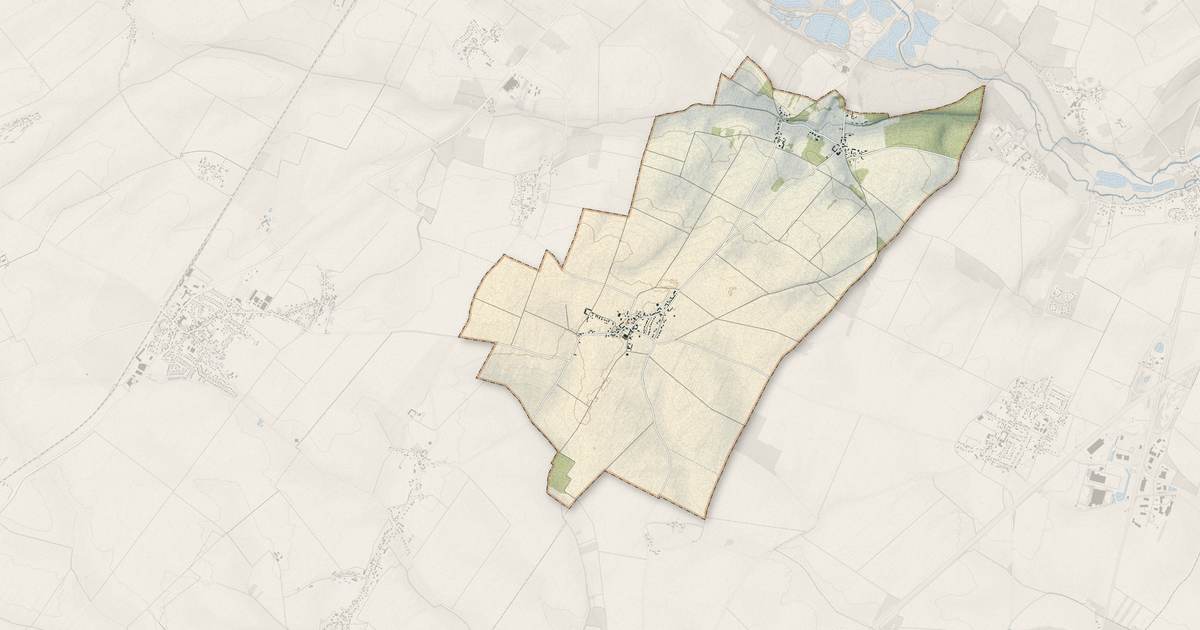Portrait cartographique de Meslay-le-Grenet : relief, eau, forêts, bâti et voies, calculés à partir des données de l'IGN