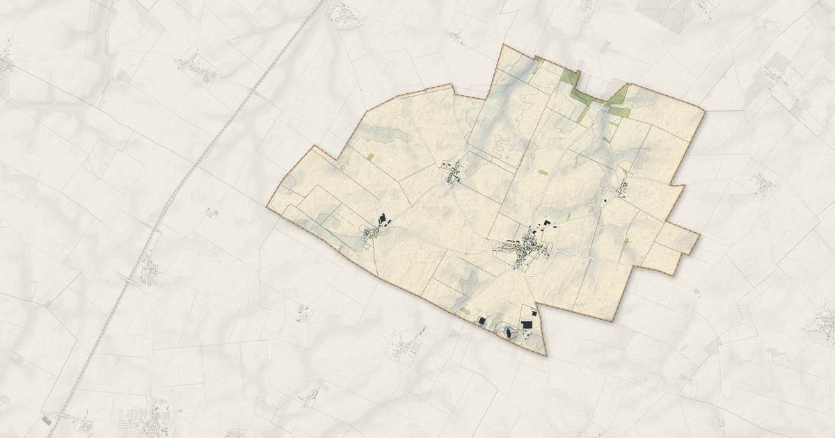 Portrait cartographique de Ouarville : relief, eau, forêts, bâti et voies, calculés à partir des données de l'IGN