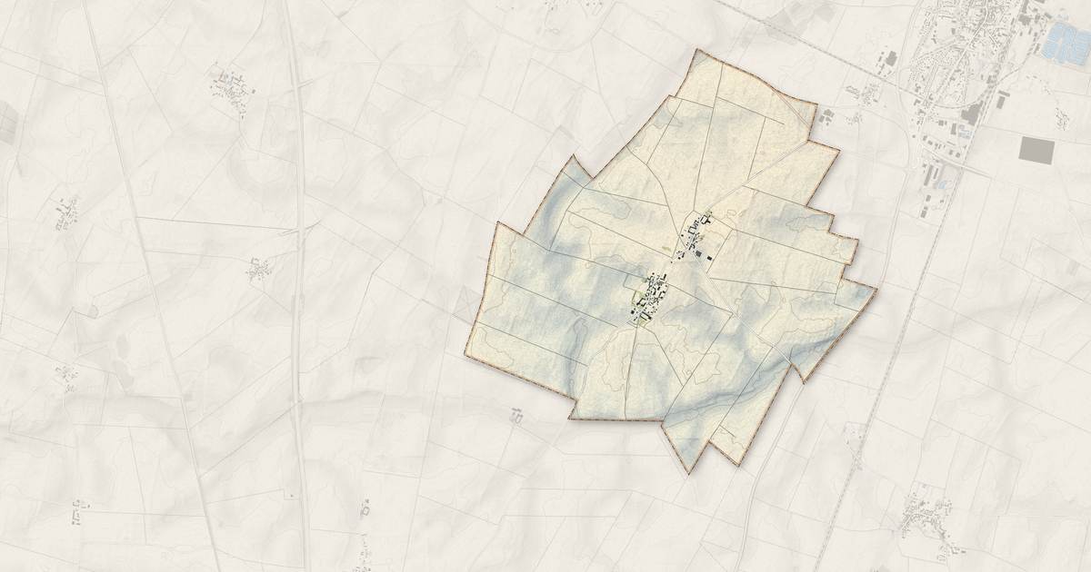 Portrait cartographique de Poinville : relief, eau, forêts, bâti et voies, calculés à partir des données de l'IGN