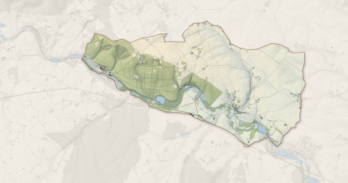 Portrait cartographique de Pontgouin : relief, eau, forêts, bâti et voies, calculés à partir des données de l'IGN