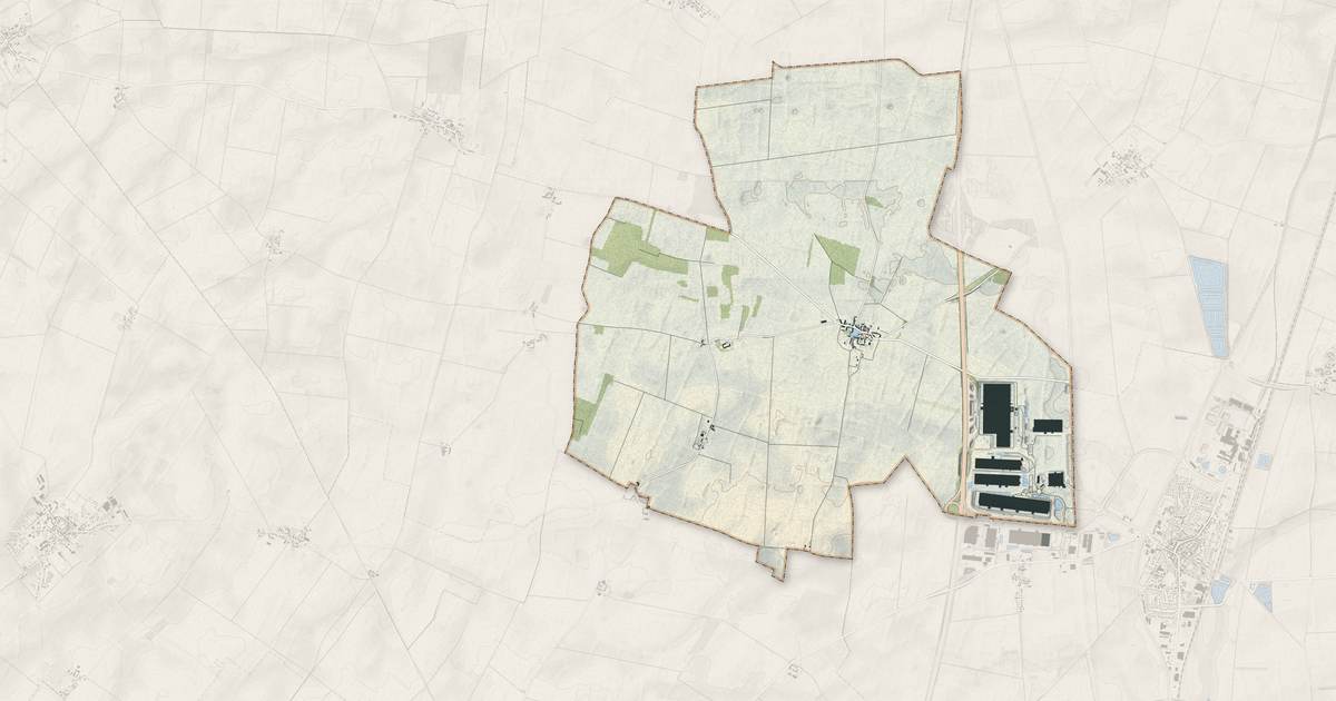 Portrait cartographique de Poupry : relief, eau, forêts, bâti et voies, calculés à partir des données de l'IGN